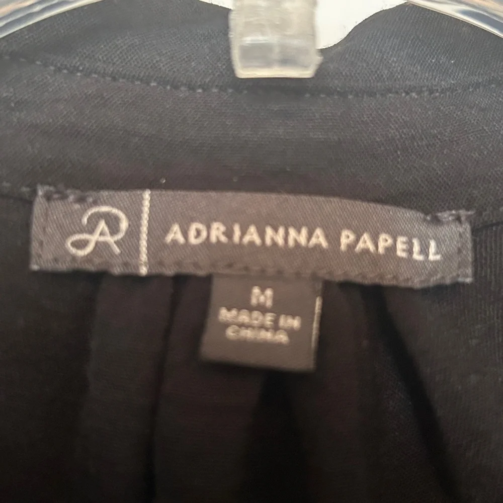 Adrianna Papell Button Up Top M Black White Relaxed Embroidered Woven Career